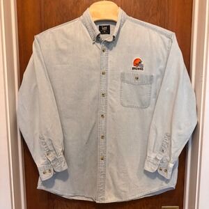 VTG Lee Sport Cleveland Browns Denim Shirt Men's Embroidered NFL 90s Dad Sports